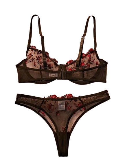 Flourish Premium Floral Lace Lingerie Set 9987 – Soft Mesh Embroidered Bra & Panty