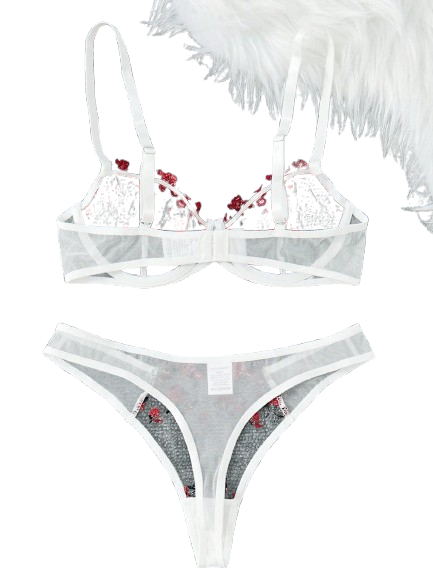 Flourish Sexy Floral Lace Bra & Panty Set – Soft Mesh Embroidered Underwired Lingerie